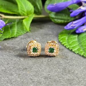 NIB Aurate Gold Vermeil Sterling Silver Green Stone Studs